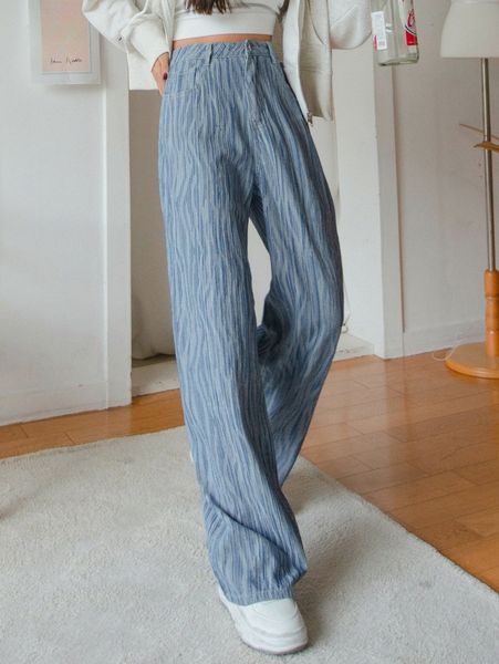 

dazy high waist graphic print wide leg jeans x3dt#, Blue