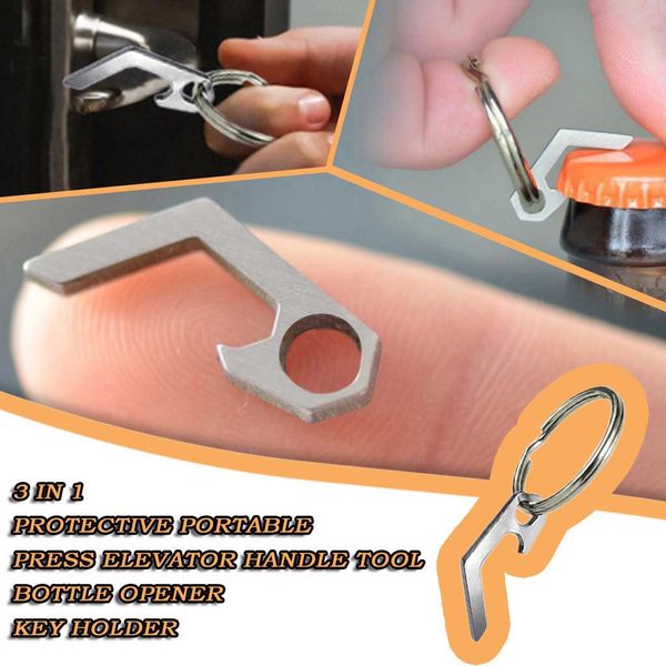 

3 in 1 mini key holder portable press elevator handle tool bottle opener protect openers home kitchen gadgets dropshipping wmttvd bdesybag