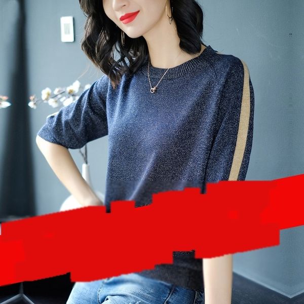 

lpcng 2020 new women half sweatert-shirt sweaters spring and summer sleeve loose ice silk sweater shiny fashion thin t-shirt fashion, White;black