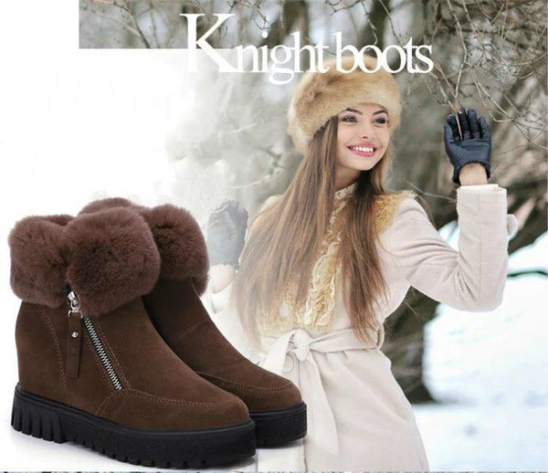 

platform women boots ankle snow boots increased internal wedges winter autumn 2020 fashion turned-over faux suede high quality, Black