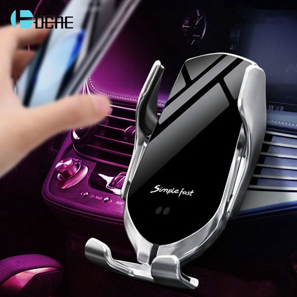 

dcae automatic clamping wireless car charger 10w quick charge for iphone 11 pro xr xs x 8 samsung qi fast charging phone holder