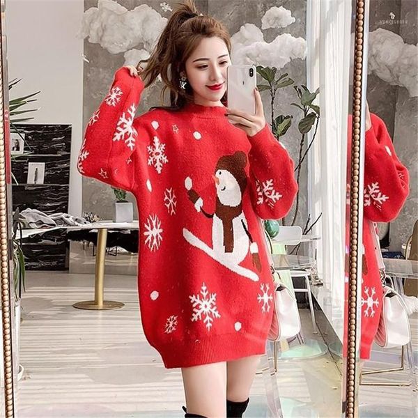 

christmas sweater women's mid-length thick loose loose pullover autumn and winter sweater student women new society1, White;black