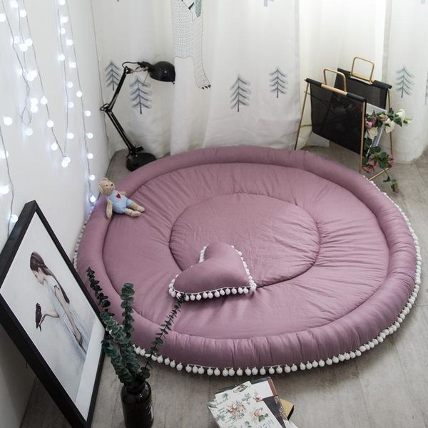 

bath mats nordic simple bedroom climbing pad all cotton round non slip warm children's throw pillow thickened floor mat1