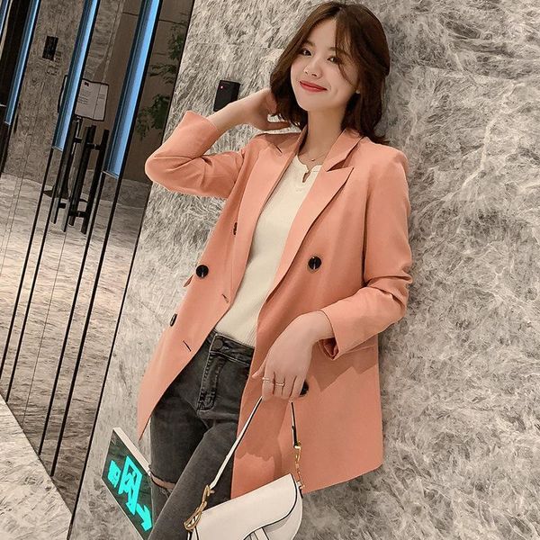 

women's suits & blazers 2021 spring blazer women khaki casual jacket korean style double-breasted ladies workwear1, White;black