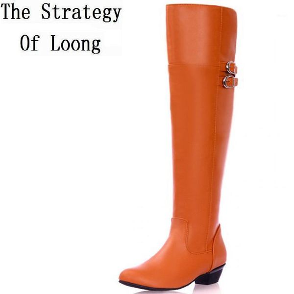 

boots women spring autumn thick mid heel side zipper buckle round toe fashion over the knee plus size 35-42 sxq07181, Black