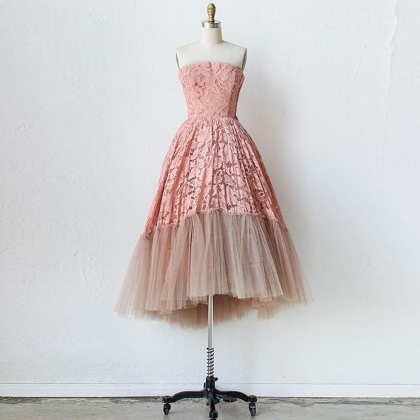 

party dresses dusty pink lace tulle cotillion high low full swing dress strapless -length formal skirt prom evening party1, White;black