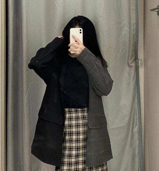 

europe and the united states 2020 autumn new double-breasted design loose fashion temperament versatile patchwork suit jacket wo, White;black