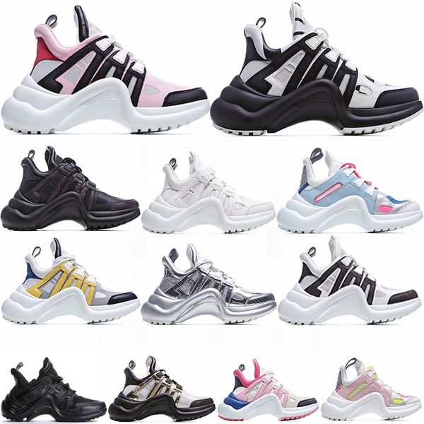 

2021 fashion designer casual dad shoes block archlight genuine leather sneakers mesh black breathable bow high sole platform shoe 19m#