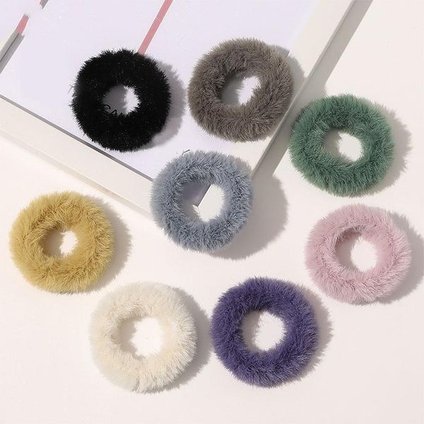 

furry seamless plush hair rope hair tie winter candy color faux fur ring rubber band ponytail accessories women girls