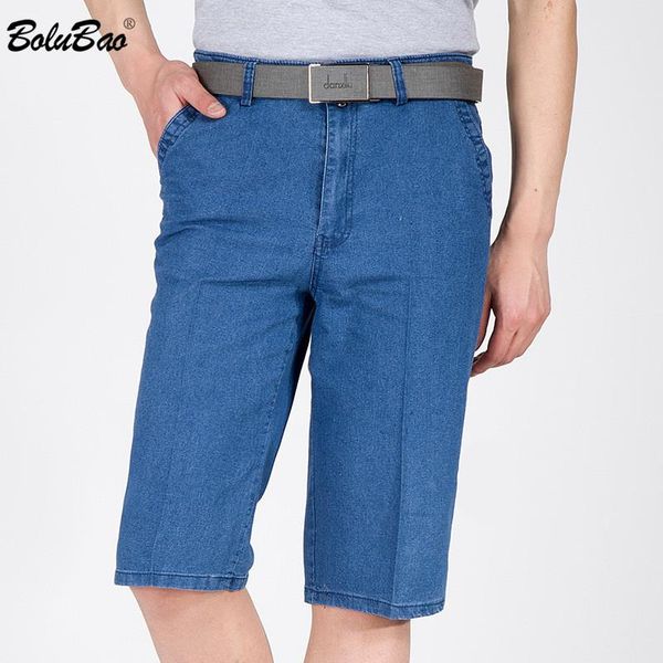 

bolubao summer new men trendy jeans fashion brand men's straight slim denim shorts solid color jeans male, Blue