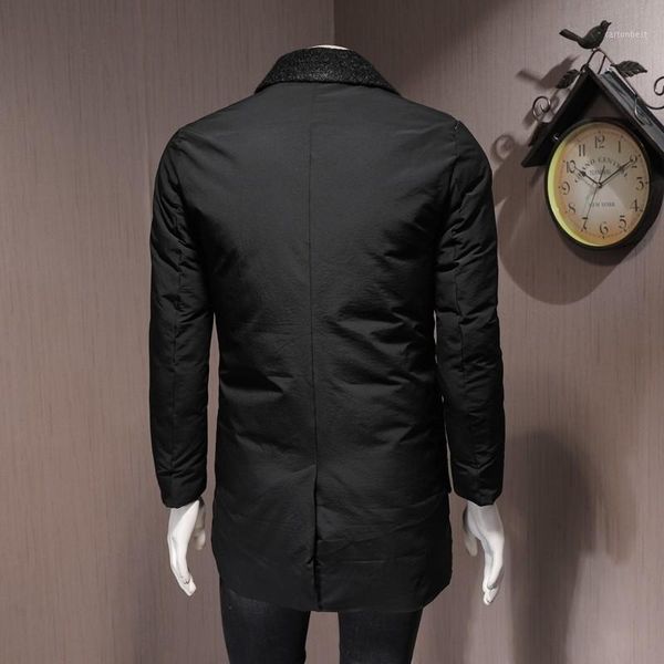 

men's down & parkas winter mens mid long parak single breasted lapel collar business man casual slim fit overcoat black warm outwear co