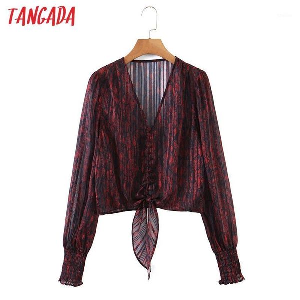 

women's blouses & shirts tangada women retro leopard print crop shirt bow long sleeve chic female sl1811, White