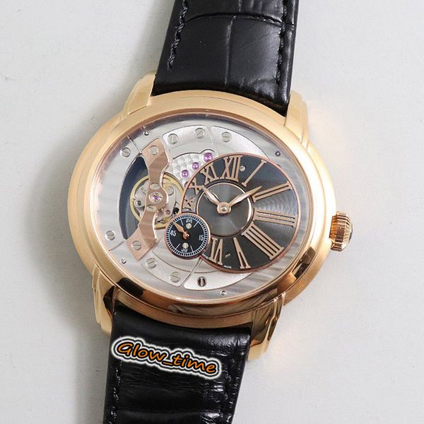 

v9f version james millenary skeleton dial cal.4101 automatic 15350or.oo.d093cr.01 mens watch rose gold case leather strap luxry watches, Slivery;brown