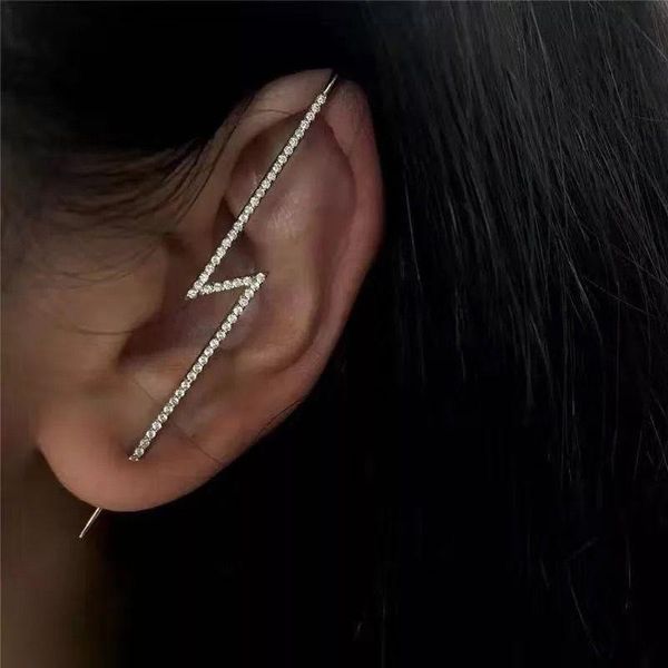 

uam 2021 new gold color geometric long rhinestone stud earrings ear hook piercing clips ear for women classic jewelry party gift, Golden;silver