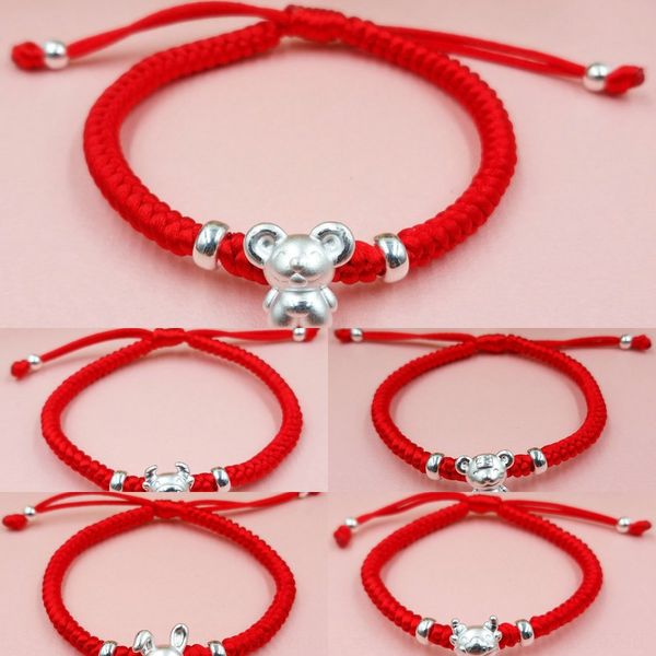 

zuyin 999 year of the zodiac red rope braceletpure silver lovers hand string to send personality gifts bracelet braceletgift braceletfor boy, Golden;silver