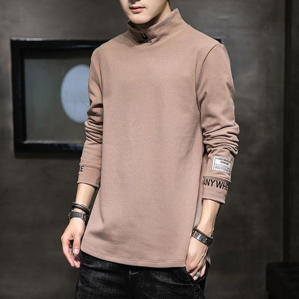 

men's double-sided fleece long-sleeved t-shirt round neck warmth and leisure trend, White;black
