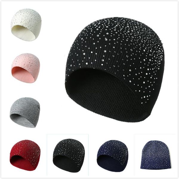 

beanie/skull caps pearl winter skullies beanies hat women solid color knitted cotton female soft warm hats ladies bonnet, Blue;gray