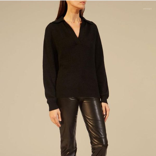 

women sweater early autumn new lapel cashmere knitted sweater1, White;black