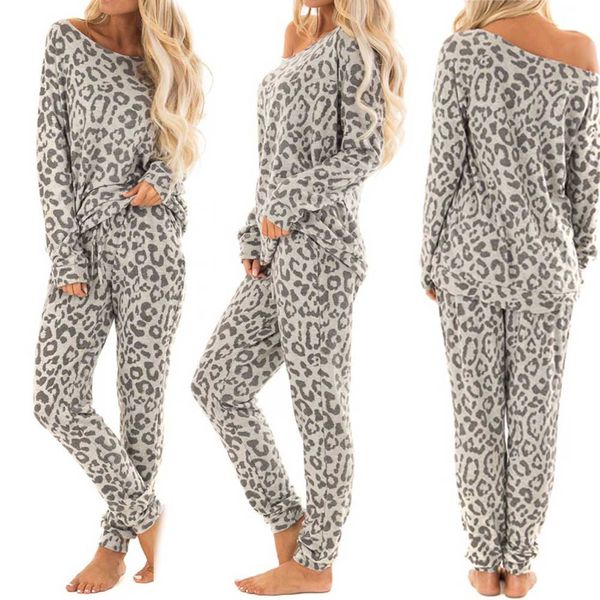 Pijamas Mulheres Tracksuit Leopard Imprimir Calças Define Lazer Wear Lounge Wear Wear Terno Terno Mulher Roupas Pijama Mujer # LJ201117