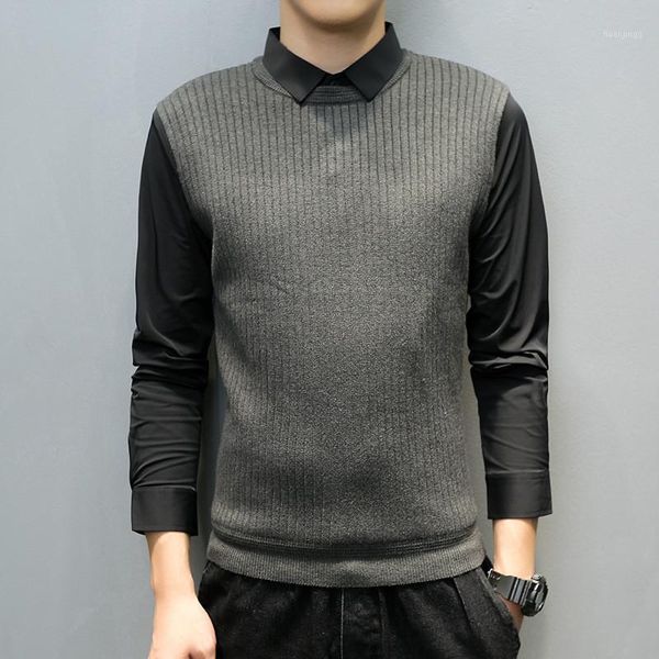 

autumn winter shirt collar false two pieces of knit sweaters men's vest with false collar sweater casual business man clothing1, White;black