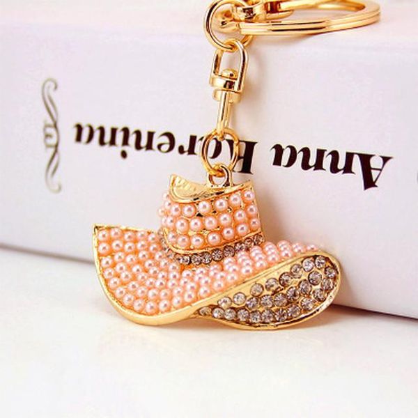 

new pearls hat summer keyring rhinestone crystal charm fashion beauty jewellery women bag pendant key chain gift jlloru xjfshop