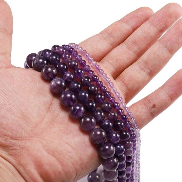 

1strand lot 4 6 8 10 12 mm natural purple amethystes crystal stone round beads loose spacer bead for jewelry making diy h jllylm