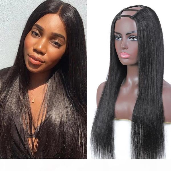 

u part straight human hair wigs 150% density straight hair wig upart brazilian virgin hair wigs, Black;brown