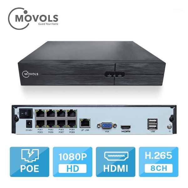 

kits movols video surveillance h.265 poe nvr 4/8ch for hd 1080p 5mp ip camera 48v rj45 cloud service network recorder1, Black;white