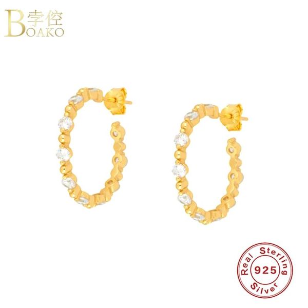 

stud boako s925 silver earrings for women fine jewelry pendiente piercing ohrringe zircon brincos aretes party gift, Golden;silver