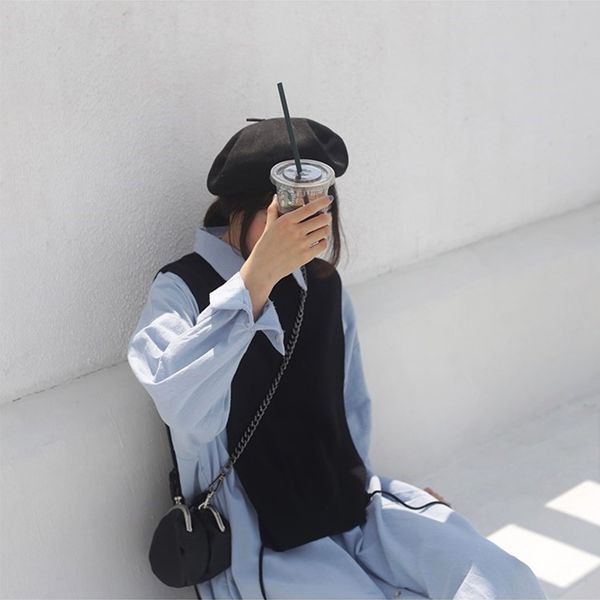 

2021 новая женская 2-х сторонние шея шея шере шеи виноградная видоподобная женская мягкая шерсть без рукавов жилет опрятный t1lp, White;black