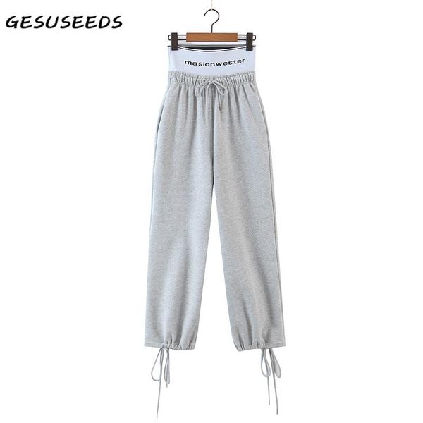 

women's pants & capris fashion sweatpants women baggy high waist casual letter print fleece joggers trousers patchwork gray, Black;white