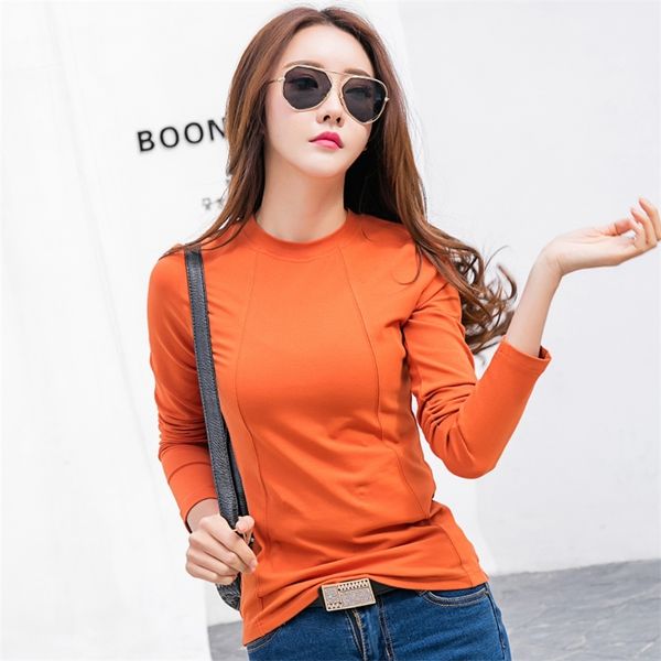

new 2019 spring t shirt women tees long sleeve female t-shirt solid color cotton t-shirts for women autumn bottoming shirts y200722, White