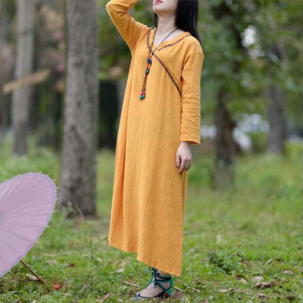 

women's summer robe stationery art linen maxi loose causal dress