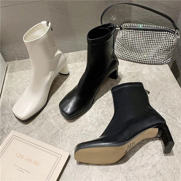 

2021 women white boots leather fetish stripper short ankle boots female elegant booties lady low 6cm high heels quality shoes #vx4f, Black