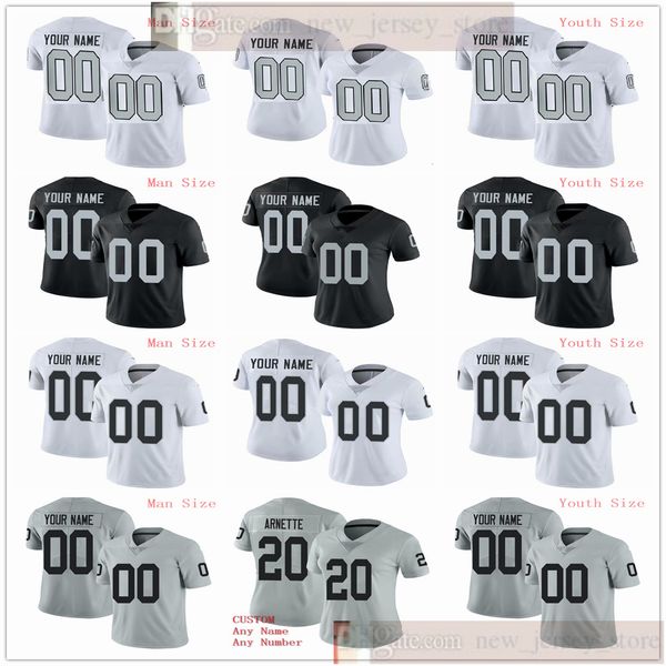 

custom lasvegaraiderfootball jerseys mens women youth kids black white jerseys message any number any name on the order, Black;yellow