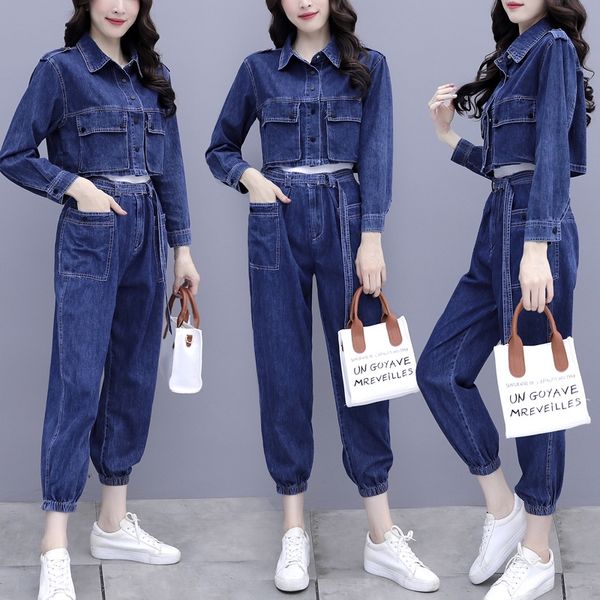 

autumn jeans suit women autumn 2020 new style foreign style fashion work clothes work clothes fried pants two piece fashion kx4e1, Gray