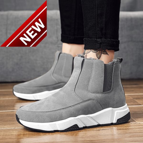 

snow 2021 winter new plush warm trend one foot pedal cotton boots men's shoes martin, Black