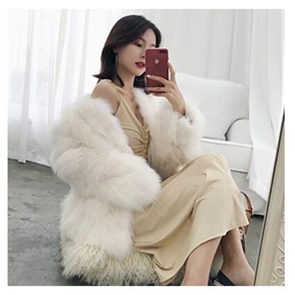 

2021 new female imitation fox fur winter warm jacket paragraph new fall style stuffed rabbit fn7s, Black