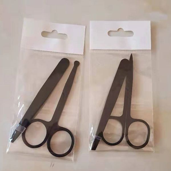 

dhl black stainless steel eyebrow clip eyebrow scissors set 2pcs=1set plucking tweezers eyebrow trimming makeup set