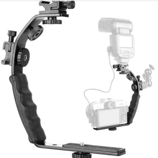 

l bracket adjustable dual double shoe bracket for monitor light flash microphone action camera dslr dv camcorders accessory