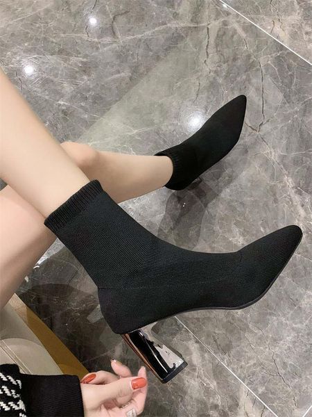 

white ankle boots winter shoes for women boots-women low 2021 rock high heel autumn rubber med pointy lace-up pointed1, Black