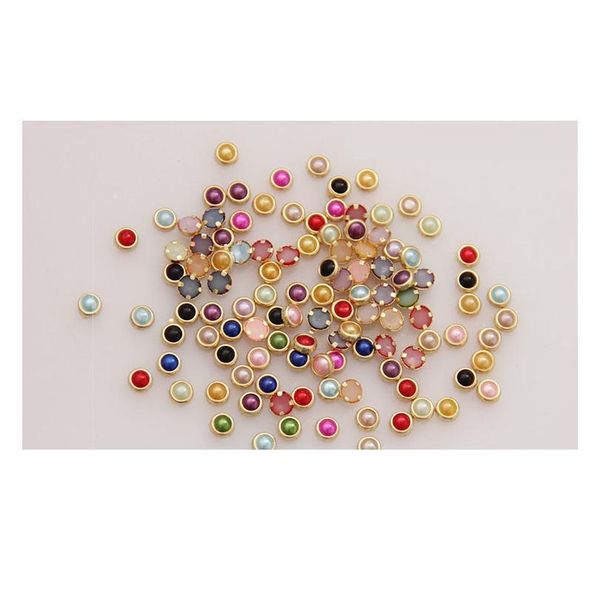 

4mm colorful half round pearls metal rhinestone diy nail art decoration nails beads beauty glitt jlldcp, Silver;gold