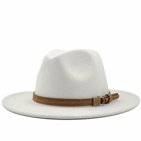 

walkermove wide brim hats women men wool fedora hat with leather ribbon gentleman elegant lady winter autumn jazz panama sombrero cap, Blue;gray