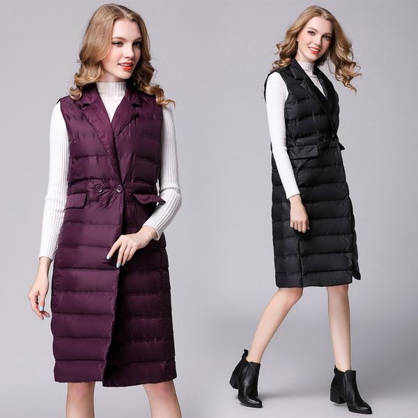 

2021 new women's vest ultra light vests women female down coat long sleeveless windproof lightweight warm waistcoat dpzf, Black;white