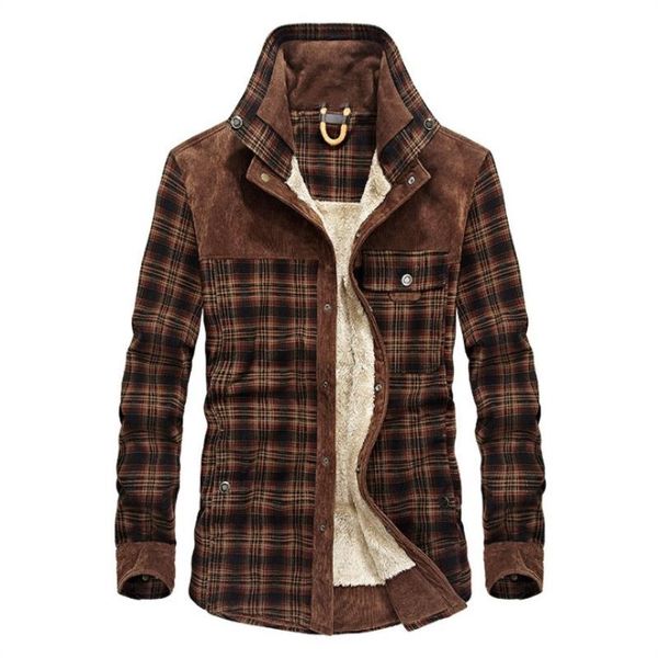 

autumn warm thick men's jacket army coat slim winter clothing mens men jacket fit fleece clothing brand plaid mtnnc, Black