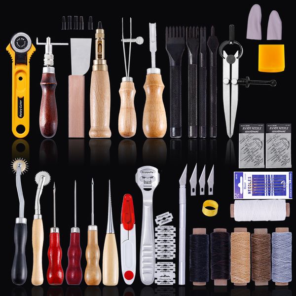 

miusie professional leather craft tools kit hand sewing stitching punch carving work saddle groover set accessories diy tool q1106