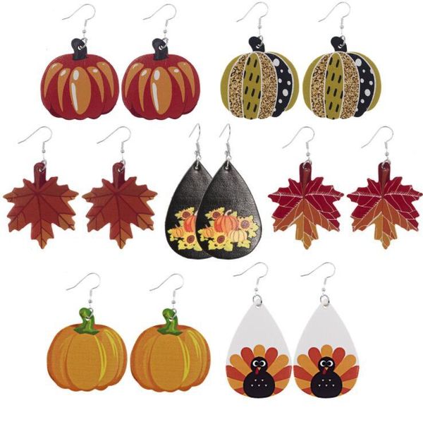 

halloween leather thanksgiving day shape jewelry pumpkins water drop earrings maple leaf gift party favor dhc3035