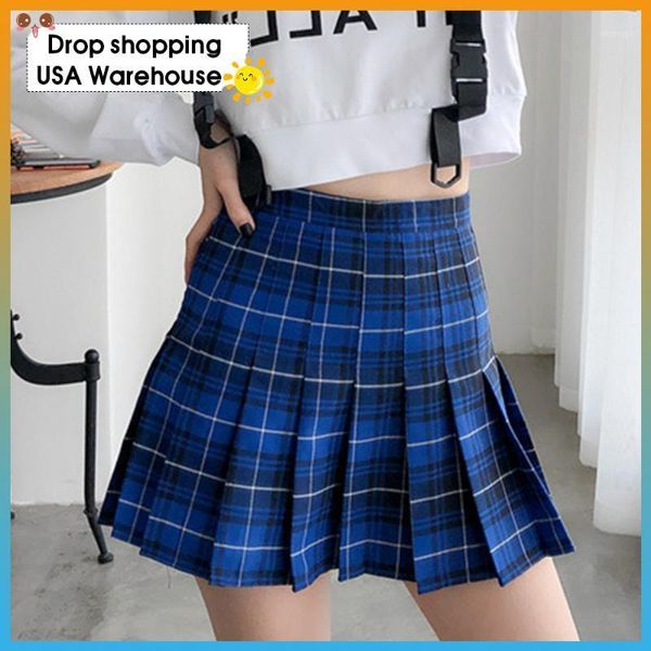 

oushang preppy style korean high waist slimming plaid pleated girl mini skirt female vintage skirt 2020 spring summer new1, Black