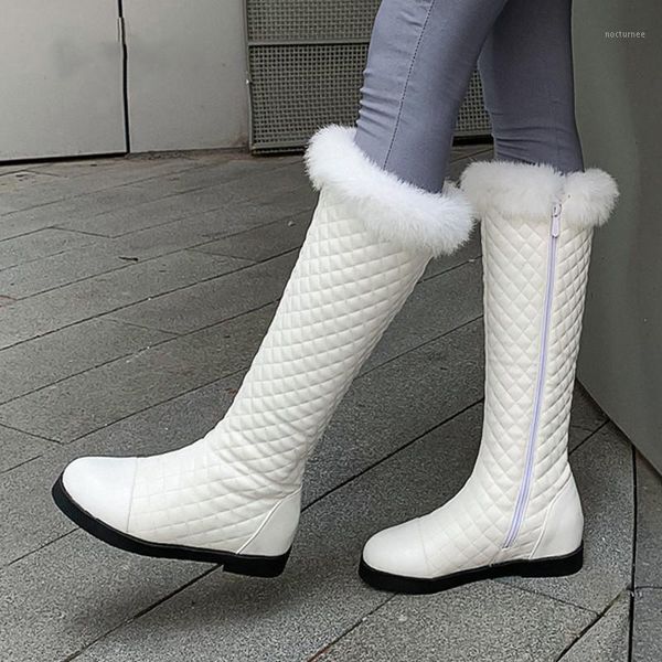 

black leather knee boots women low-heeled knee boots woman motorcycle boot snow winter with fur shoe large size1