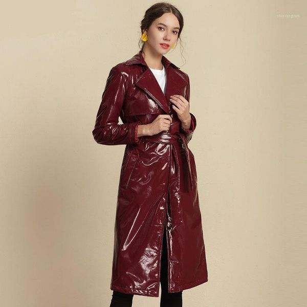 

fashion brand glossy patent leather jackets pu leather jacket female street style was thin long jacket wq538 dropship1, Black